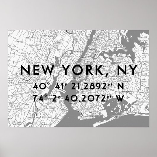 New York Map Schwarz-weiß & grau Personalisiert Poster (Vorne)