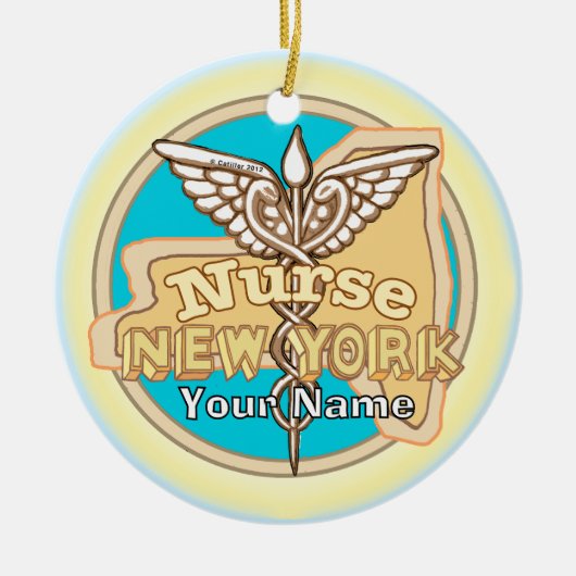 New York Nurse Caduceus Keramik Ornament (Vorne)