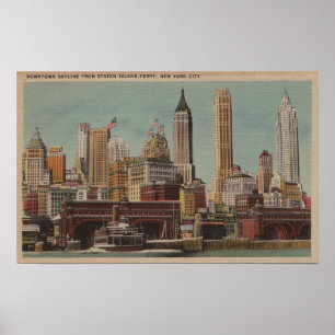 New York, NY - Downtown Skyline von Staten Poster