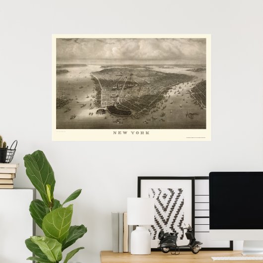 New York, NY Panoramic Map - 1851 Poster (Heimbüro)