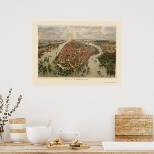 New York, NY Panoramic Map - 1865 Poster (Küche)