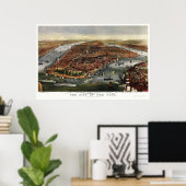 New York, NY Panoramic Map - 1870 Poster (Heimbüro)