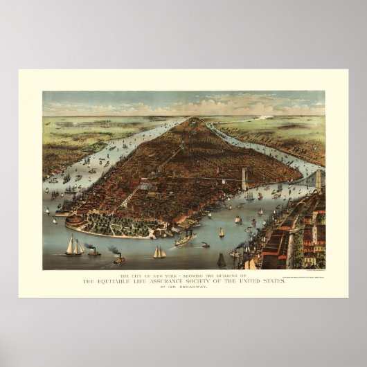 New York, NY Panoramic Map - 1883 Poster (Vorne)