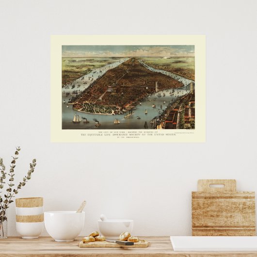 New York, NY Panoramic Map - 1883 Poster (Küche)