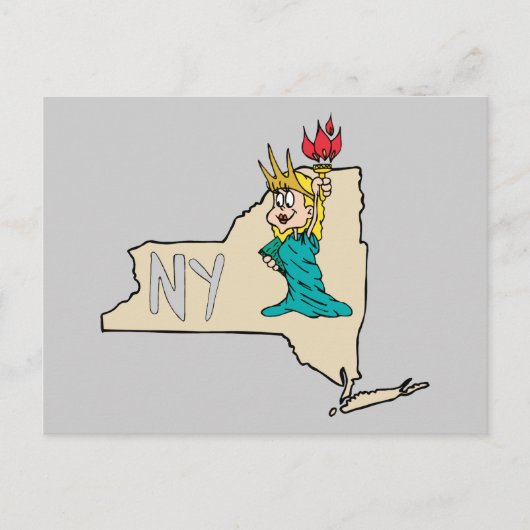 New York NY Staat Cartoon Map Statue of Liberty Postkarte (Vorderseite)