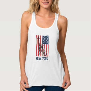 New York NY Statue of Liberty USA Flag Tank Top
