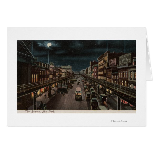 New York, NY - The Bowery - Night Scene (Vorderseite (Horizontal))