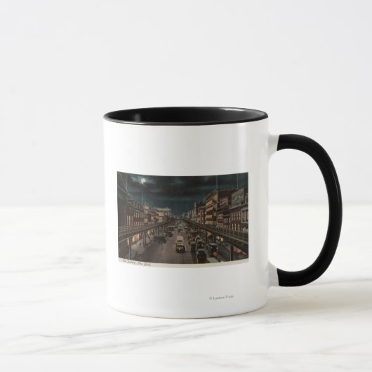 New York, NY - The Bowery - Night Scene Tasse (Rechts)