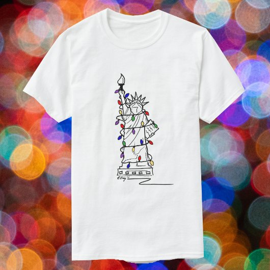 New York NYC Christmas Lady Liberty Holiday Lights T-Shirt