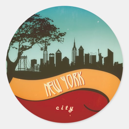 New York NYC City Skyline Retro Vintag Sticker (Vorderseite)