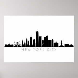 NEW YORK NYC Manhatten USA City Skyline Silhouette Poster