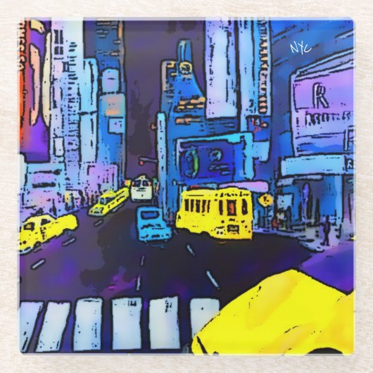 New York NYC Original Art Times Square Glasuntersetzer (Vorderseite)