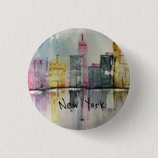 New York NYC Skyline Cityscape Original-Kunstwerk Button (Vorderseite)