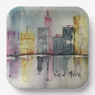 New York NYC Skyline Cityscape Original-Kunstwerk Pappteller