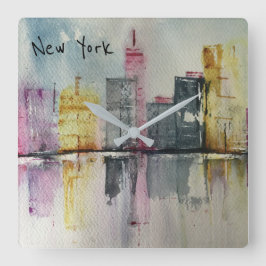 New York NYC Skyline Cityscape Original-Kunstwerk Quadratische Wanduhr