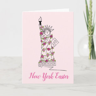 New York Oaster Pink Rose Statue of Liberty NYC Feiertagskarte