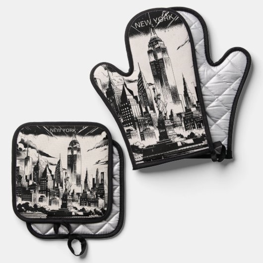 New York Ofenhandschuh & Topflappen-Set (Vorderseite/Rückseite)