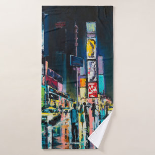 "New York" Ölgemälde, eine nächtliche Aussicht auf Badehandtuch