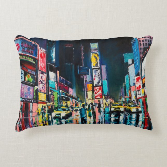 "New York" Ölgemälde, eine nächtliche Aussicht auf Dekokissen (Vorderseite)