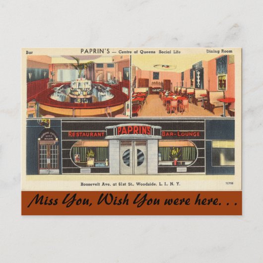 New York, Paprins Restaurant Bar Lounge, Woodside Postkarte (Vorderseite)