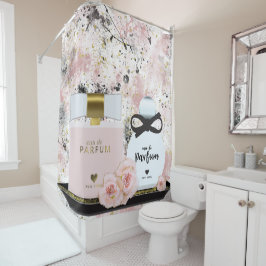 New York Parfüm Flaschen Gold und Blush Pink Roses Duschvorhang