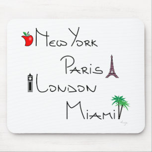 New York, Paris, London, Miami Mousepad