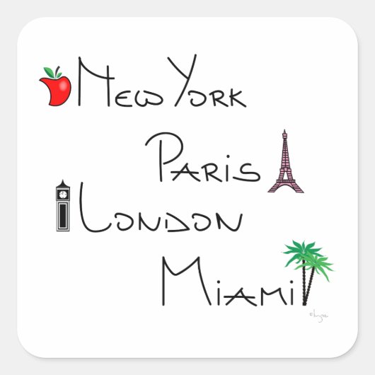New York, Paris, London, Miami Quadratischer Aufkleber (Vorderseite)