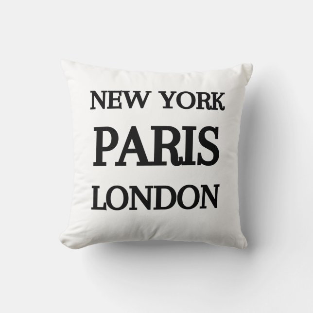 New York, Paris, London, Typografie Kissen (Vorderseite)