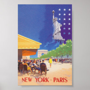 New York - Paris Vintage Travel Poster