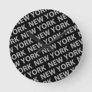 New York Pattern Gray Runde Wanduhr