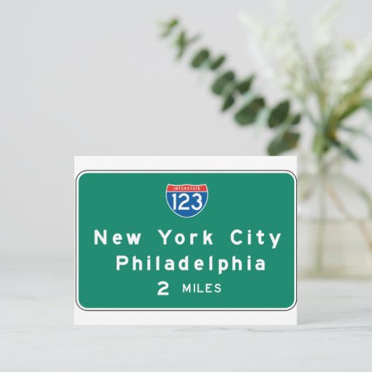 New York Philadelphia Highway Sign Postkarte (Stehend Vorderseite)