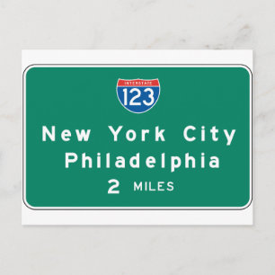 New York Philadelphia Highway Sign Postkarte