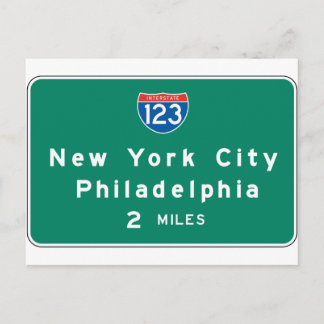 New York Philadelphia Highway Sign Postkarte