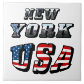 New York Picture and USA Flag Text Fliese (Vorderseite)
