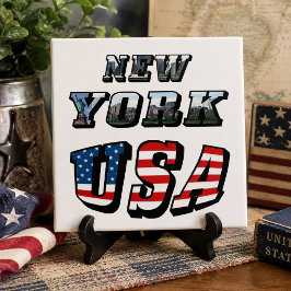 New York Picture and USA Flag Text Fliese