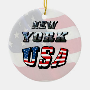 New York Picture and USA Flag Text Keramikornament