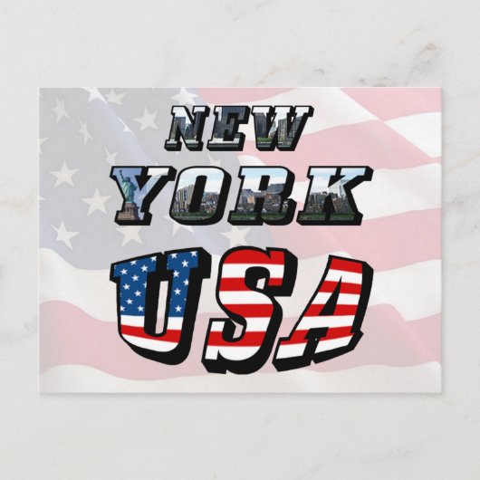 New York Picture and USA Flag Text Postkarte (Vorderseite)