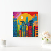 New York Pop Art Quadratische Wanduhr (Zuhause)