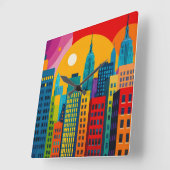 New York Pop Art Quadratische Wanduhr (Winkel)
