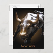 New York Postcard Bull Statue NYC Souvenir Card Postkarte (Vorne/Hinten)