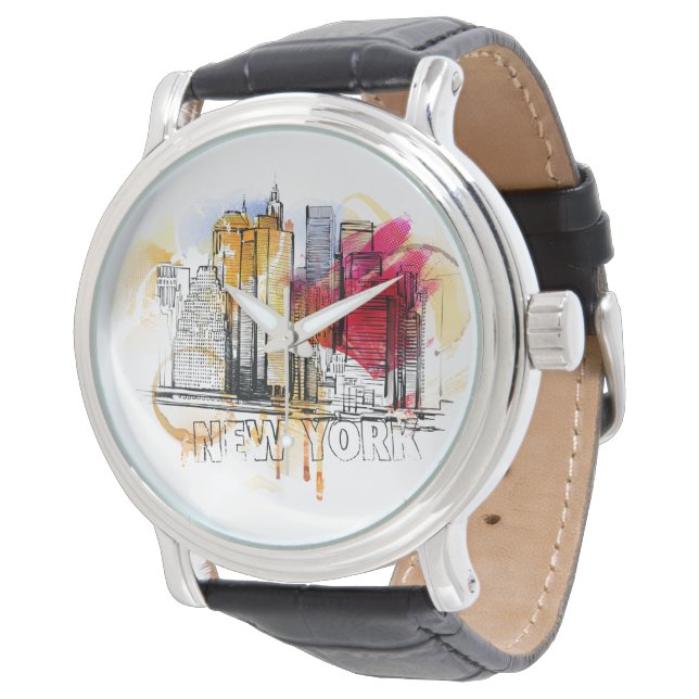 New York Print eWatch Armbanduhr (Schrägansicht)