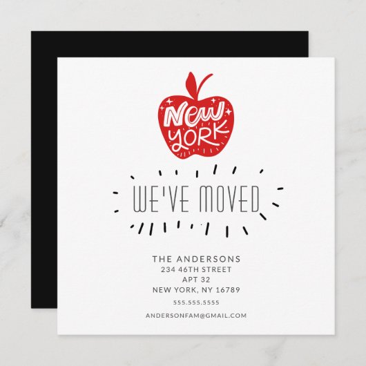New York Red Apple Moving Announcement Card Einladung (Vorne/Hinten)