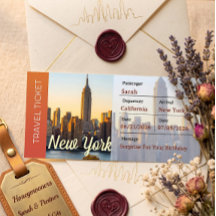 New York Reise Überraschung Bordkarte