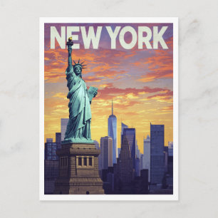 New York Reiseplakat: Statue of Liberty Sonnenunte Postkarte