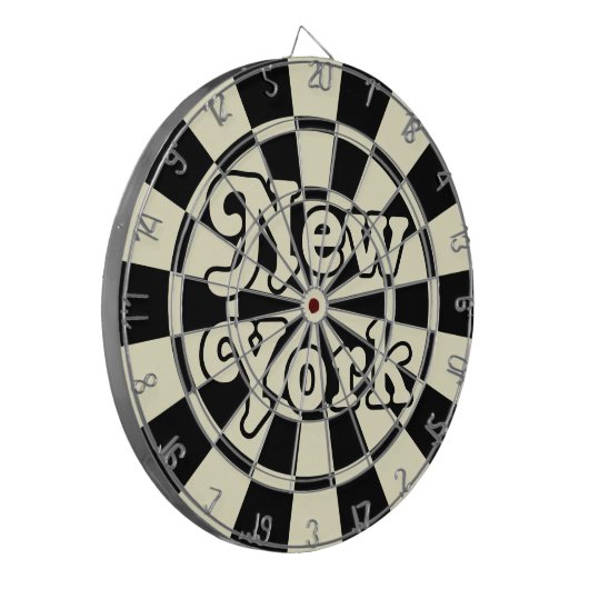 NEW YORK Retro Moderne Schwarz-Weiß-Creme Dartscheibe (Vorderseite Links)