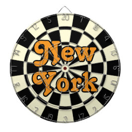 NEW YORK Retro Moderner orangefarbener Text Schwar Dartscheibe