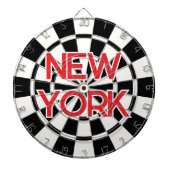 NEW YORK Retro Moderner roter Text auf Schwarz und Dartscheibe (vorne)