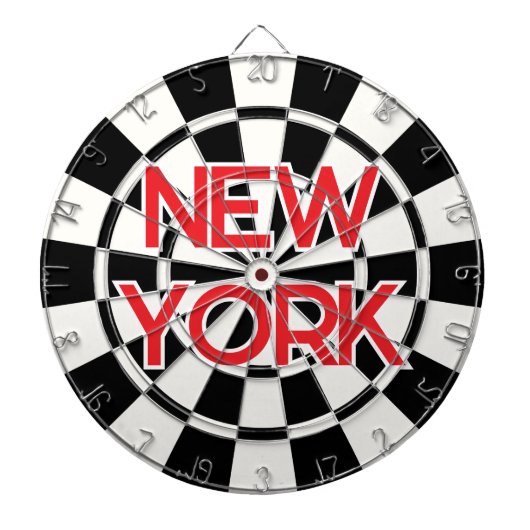NEW YORK Retro Moderner roter Text auf Schwarz und Dartscheibe (vorne)