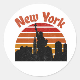 New York Retro Skyline Runder Aufkleber