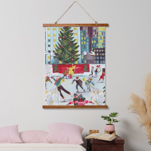New York Rockefeller Center Weihnachts-Skaten Gest Wandteppich Mit Holzrahmen (Schlafzimmer)